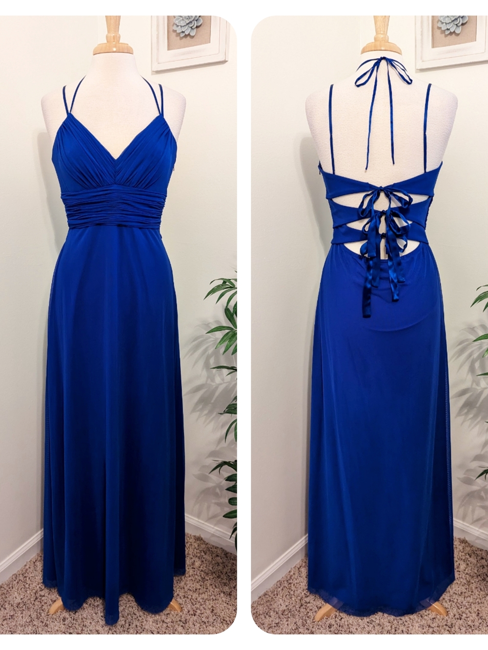 OC by OC Royal Blue Multi Strap Lace Up Formal Maxi Dress Size 12